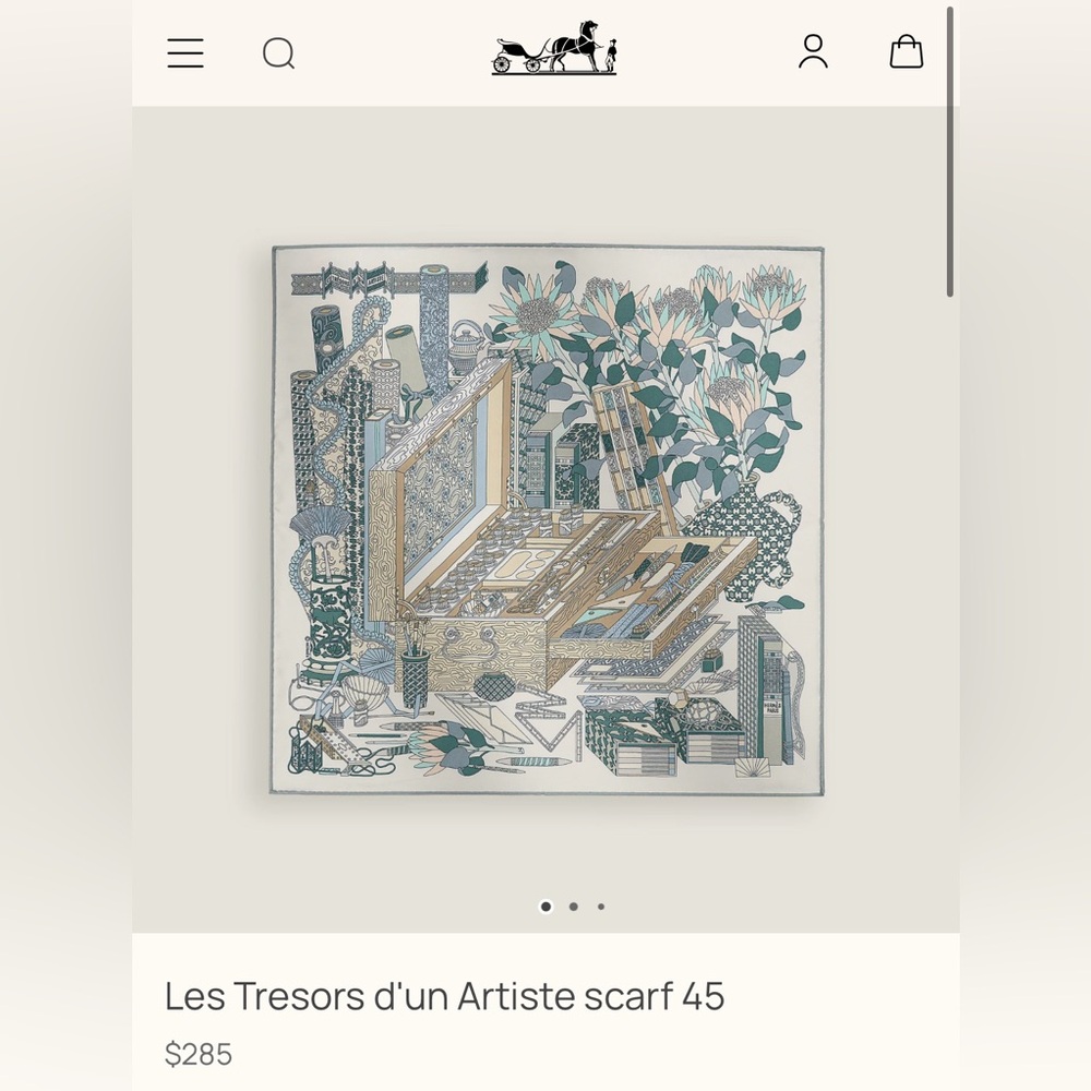 New in Box Hermes Les Tresors d'un Artiste scarf 45